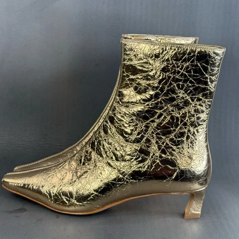 MICHAEL Kors Cosmo Kitten ankle boots gold metallic leather women’s size 6.5 - Picture 5 of 10